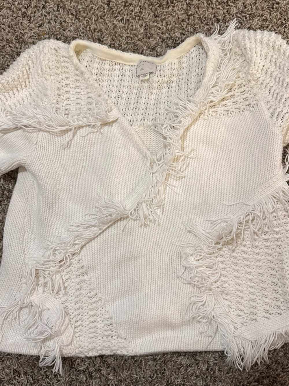 White Fringe Short Sleeve Sweater